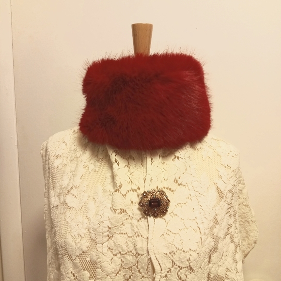 New Faux Fox Fur Headband Hat / Snood Red warm Ear Protecter - Picture 4 of 8